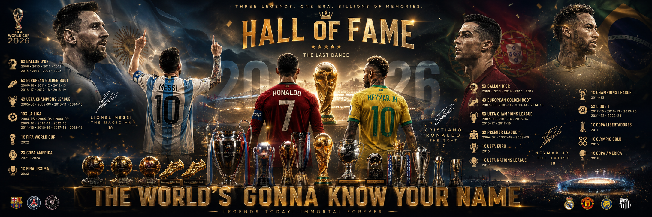Hall of Fame Messi Ronaldo Neymar banner